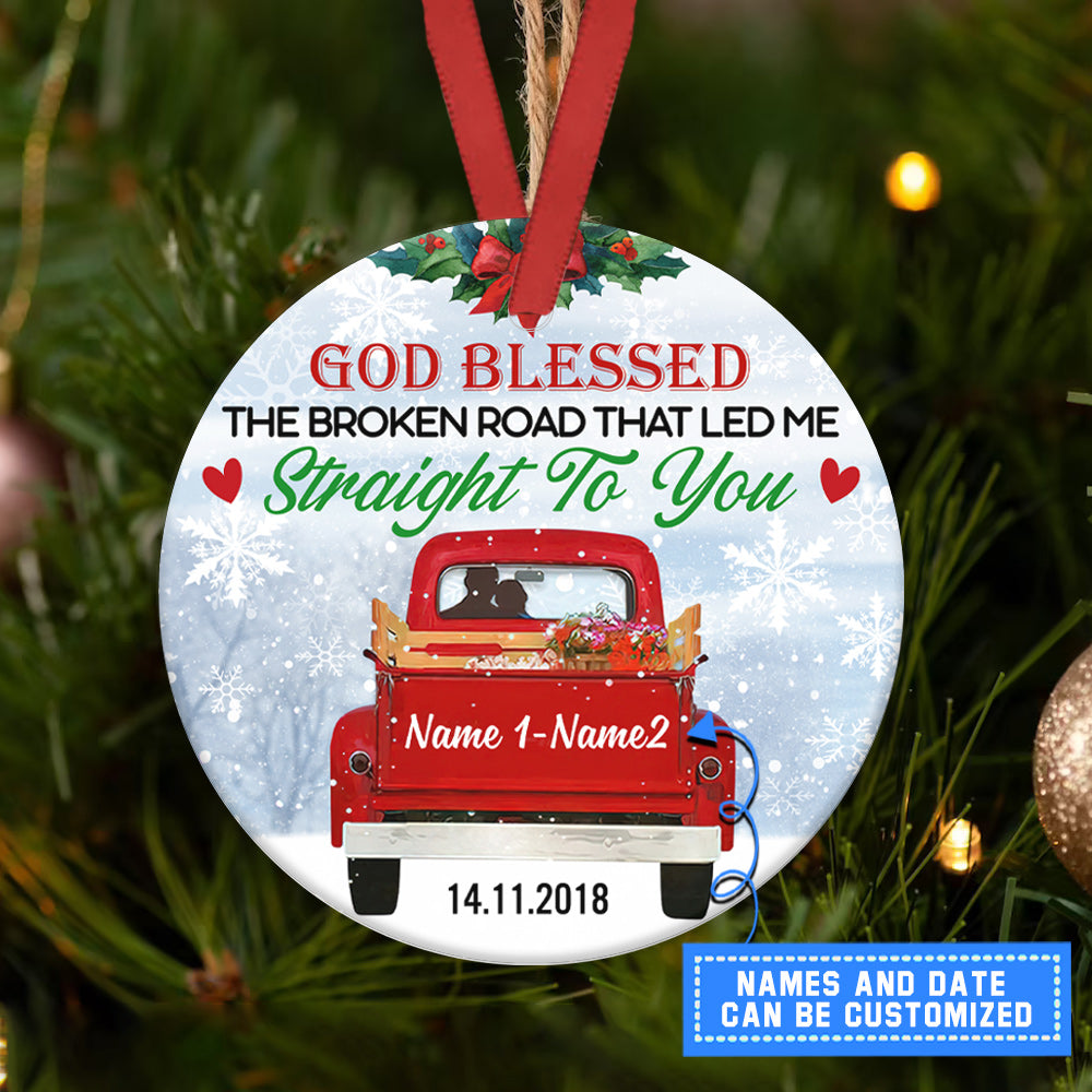 Red Truck Straight To You Couple Personalized - Circle Ornament - Owls Matrix LTD