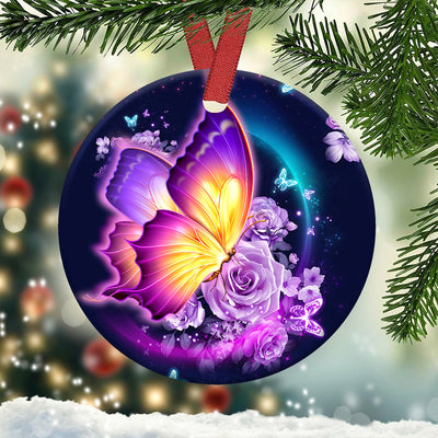 Butterfly Over Night Day - Circle Ornament - Owls Matrix LTD