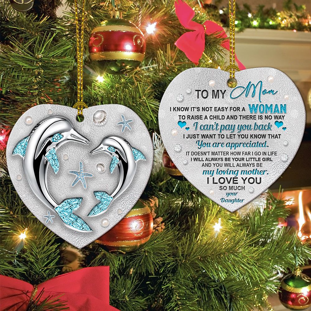 Dolphin Jewelry Daughter To Mom - Heart Ornament - Owls Matrix LTD