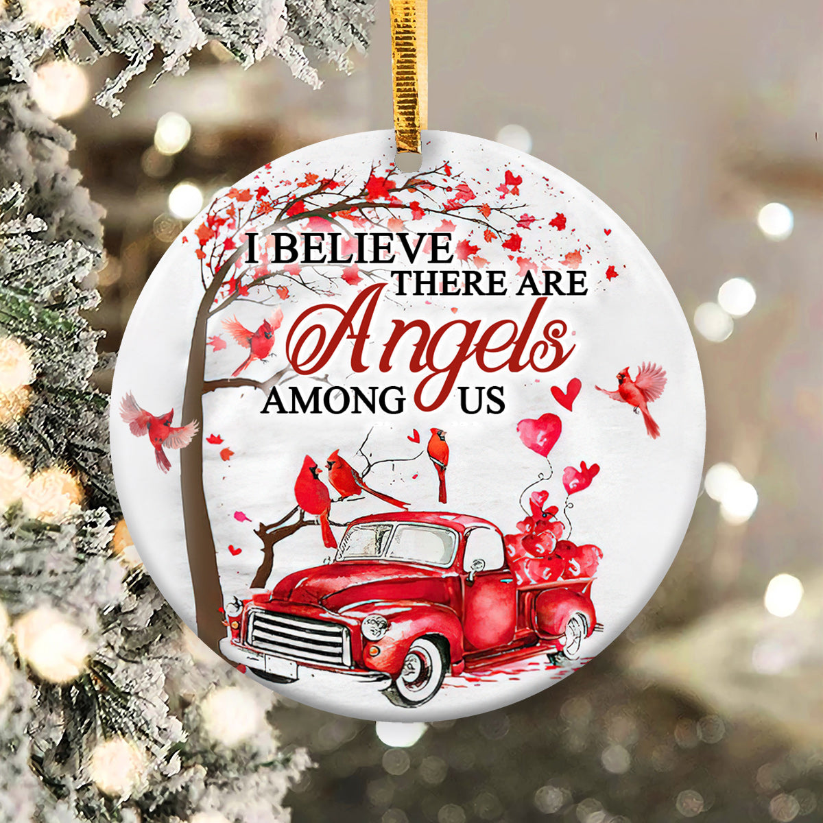 Christmas I Believe There Are Angels Among Us - Circle Ornament - Owls Matrix LTD