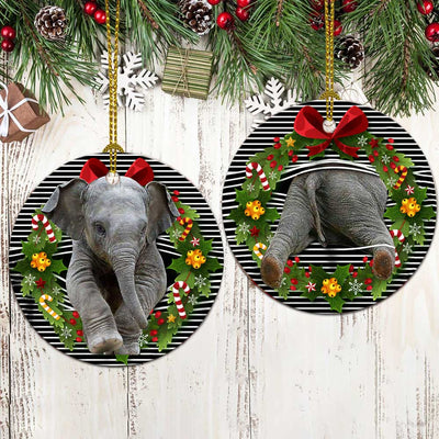 Elephant Christmas Wreath So Lovely - Circle Ornament - Owls Matrix LTD