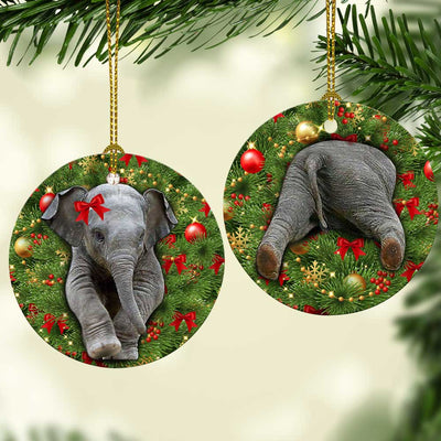 Elephant Christmas Tree Style - Circle Ornament - Owls Matrix LTD
