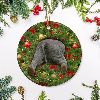 Elephant Christmas Tree Style - Circle Ornament - Owls Matrix LTD