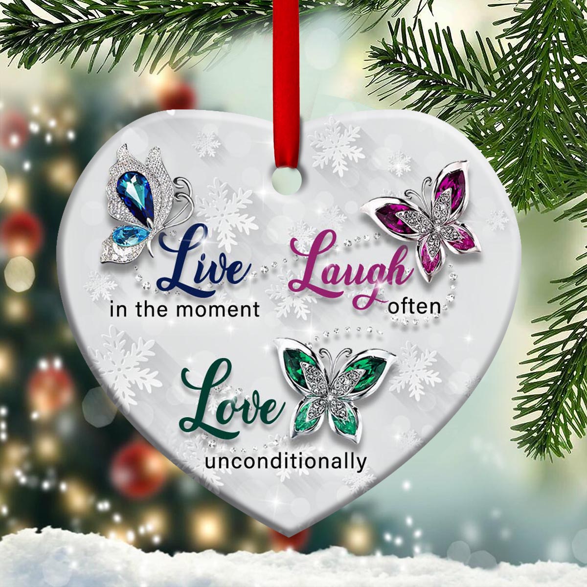 Butterfly Live In The Moment - Heart Ornament - Owls Matrix LTD