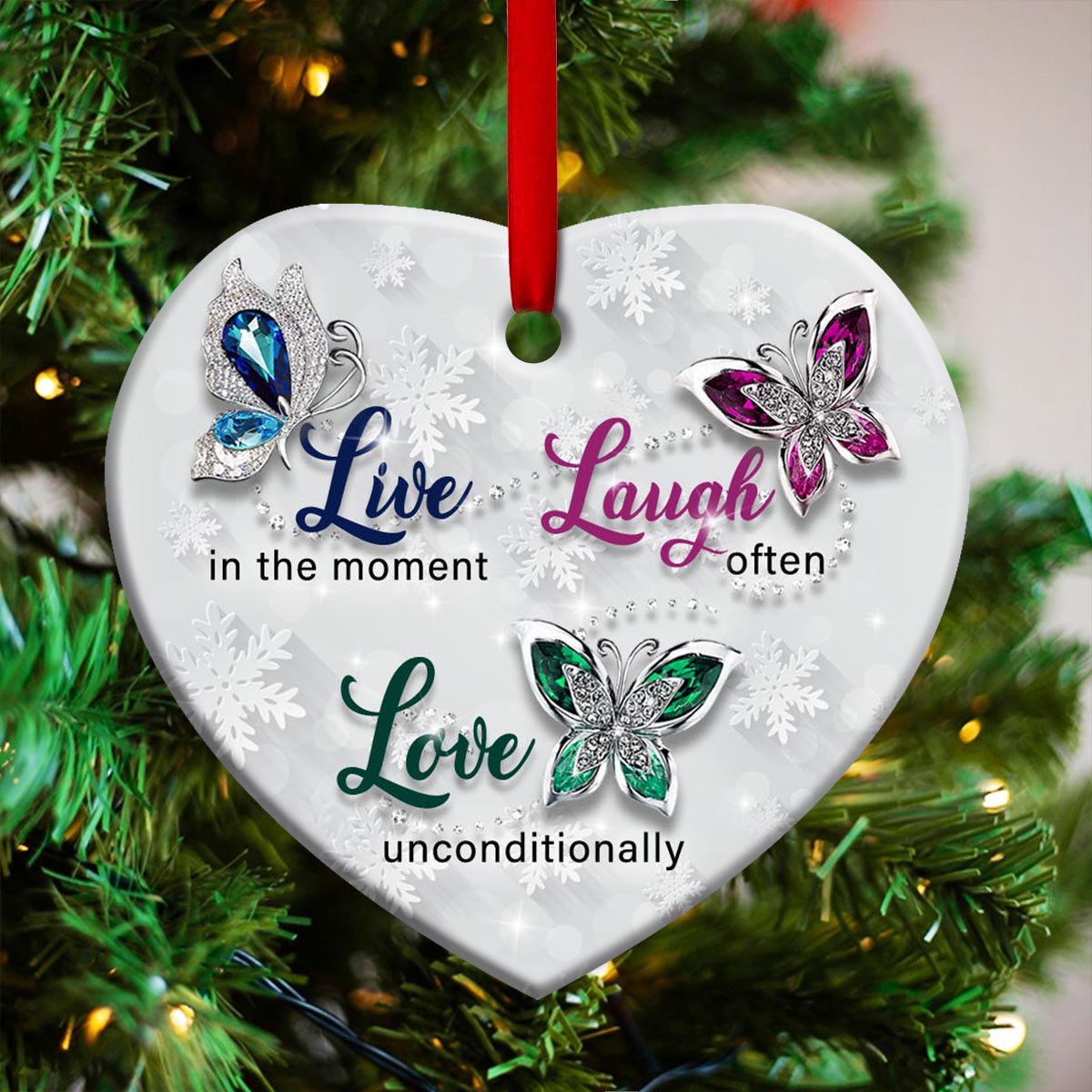 Butterfly Live In The Moment - Heart Ornament - Owls Matrix LTD