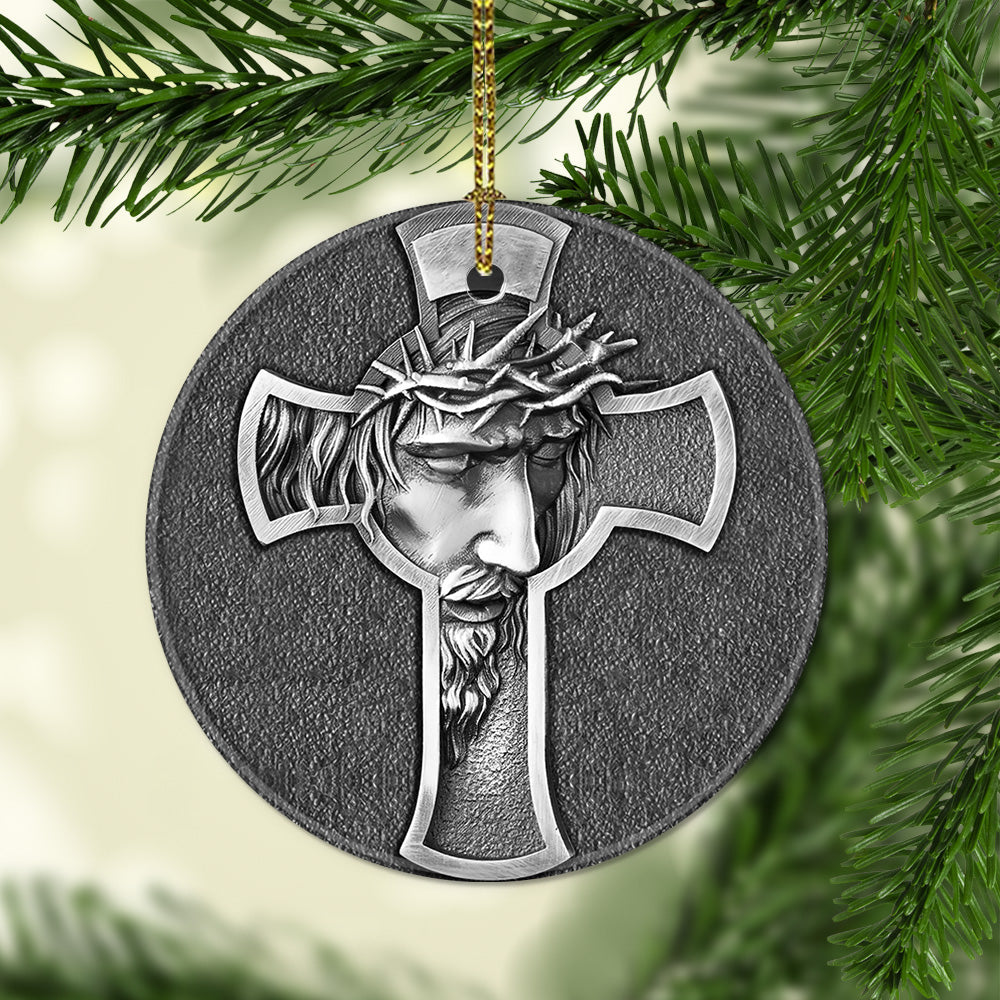Jesus Metal Cross Style - Circle Ornament - Owls Matrix LTD