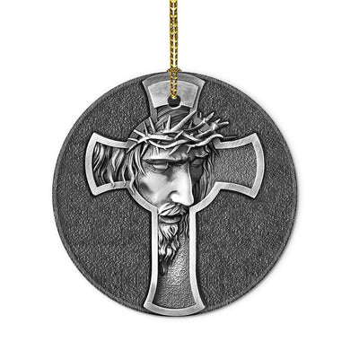 Jesus Metal Cross Style - Circle Ornament - Owls Matrix LTD