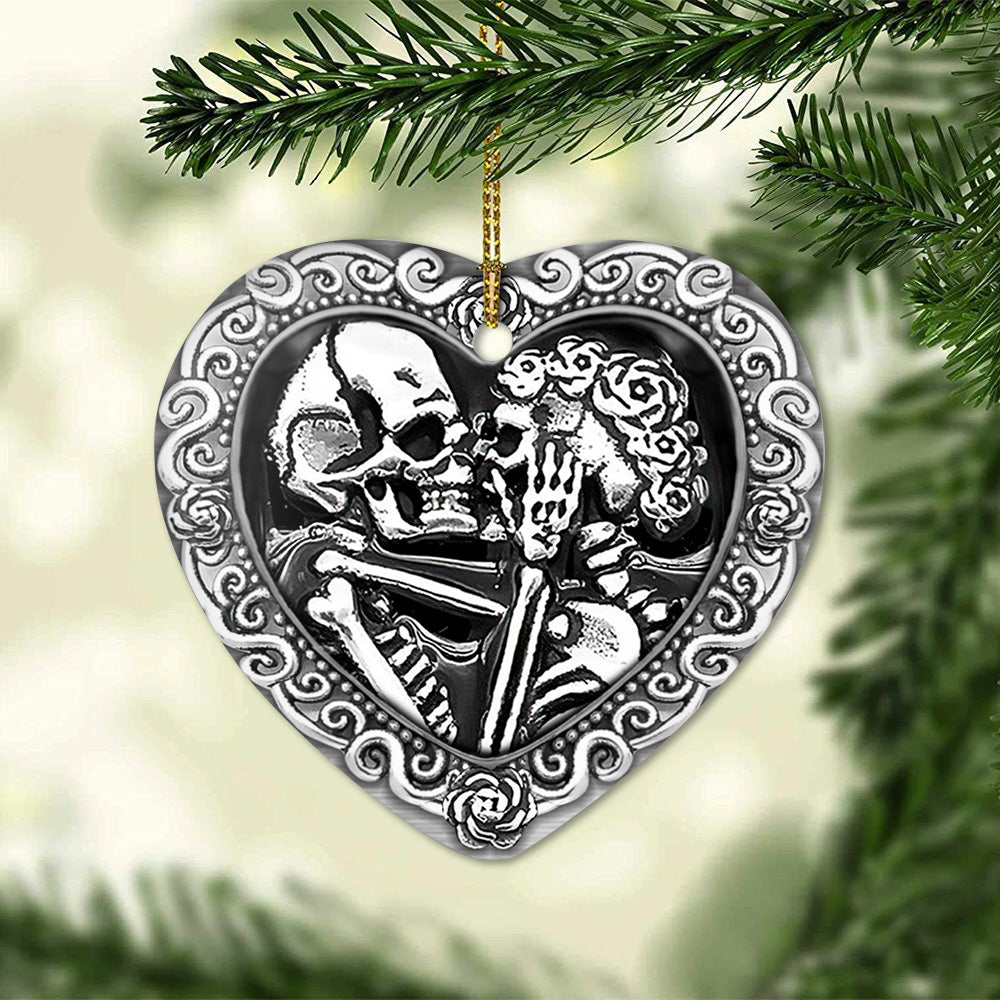 Skull Couple Til The Death Do Us Part - Heart Ornament - Owls Matrix LTD
