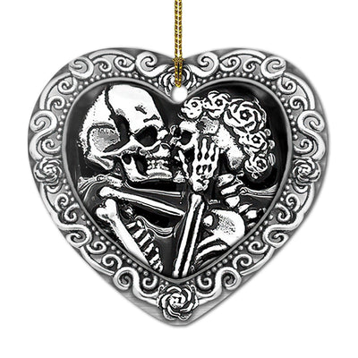 Skull Couple Til The Death Do Us Part - Heart Ornament - Owls Matrix LTD