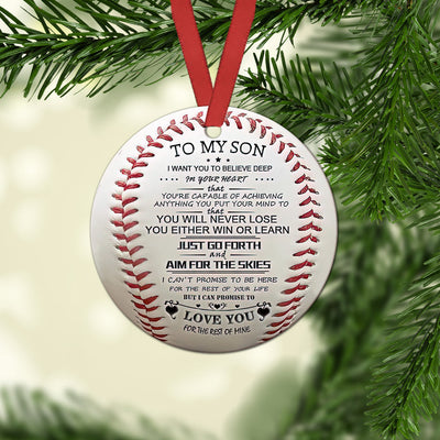 Baseball To My Son - Circle Ornament - Owls Matrix LTD