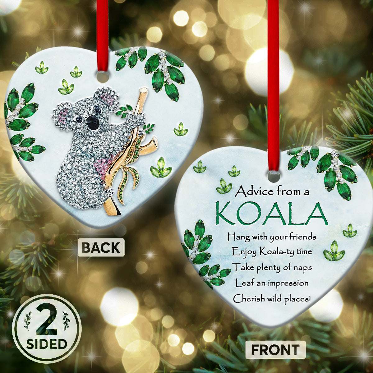 Koala Advice Leaf An Impression - Heart Ornament - Owls Matrix LTD