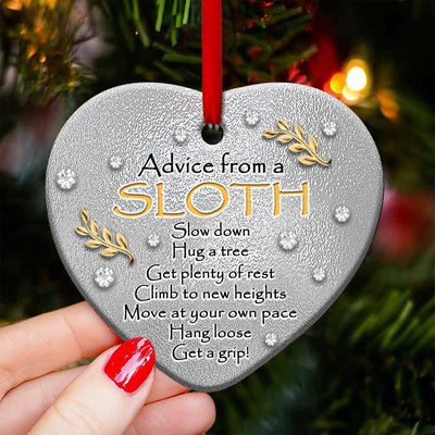 Sloth Advice From A Sloth - Heart Ornament - Owls Matrix LTD