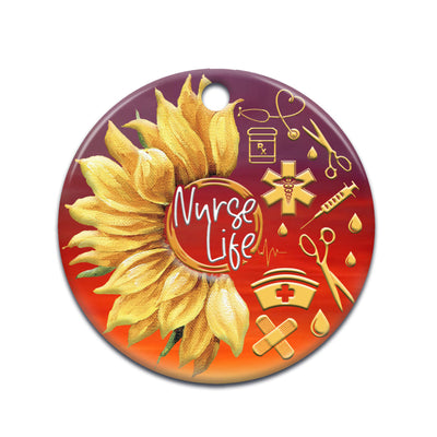 Nurse Life Love Sunflower - Circle Ornament - Owls Matrix LTD