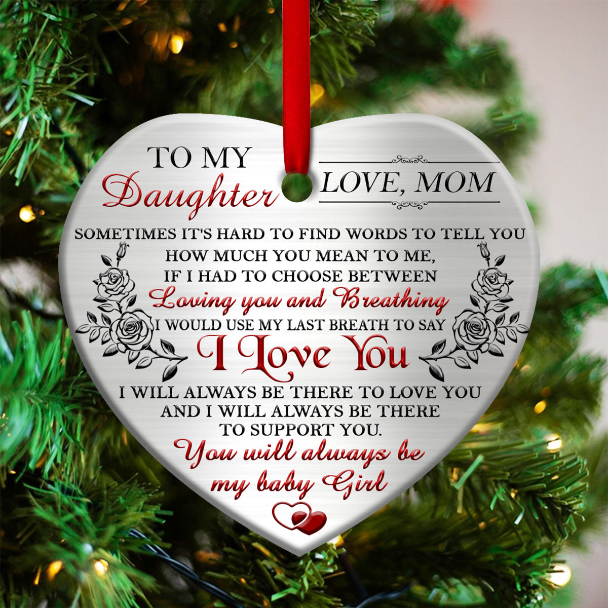 Family Daughter To My Daughter Love Mom - Heart Ornament - Owls Matrix LTD