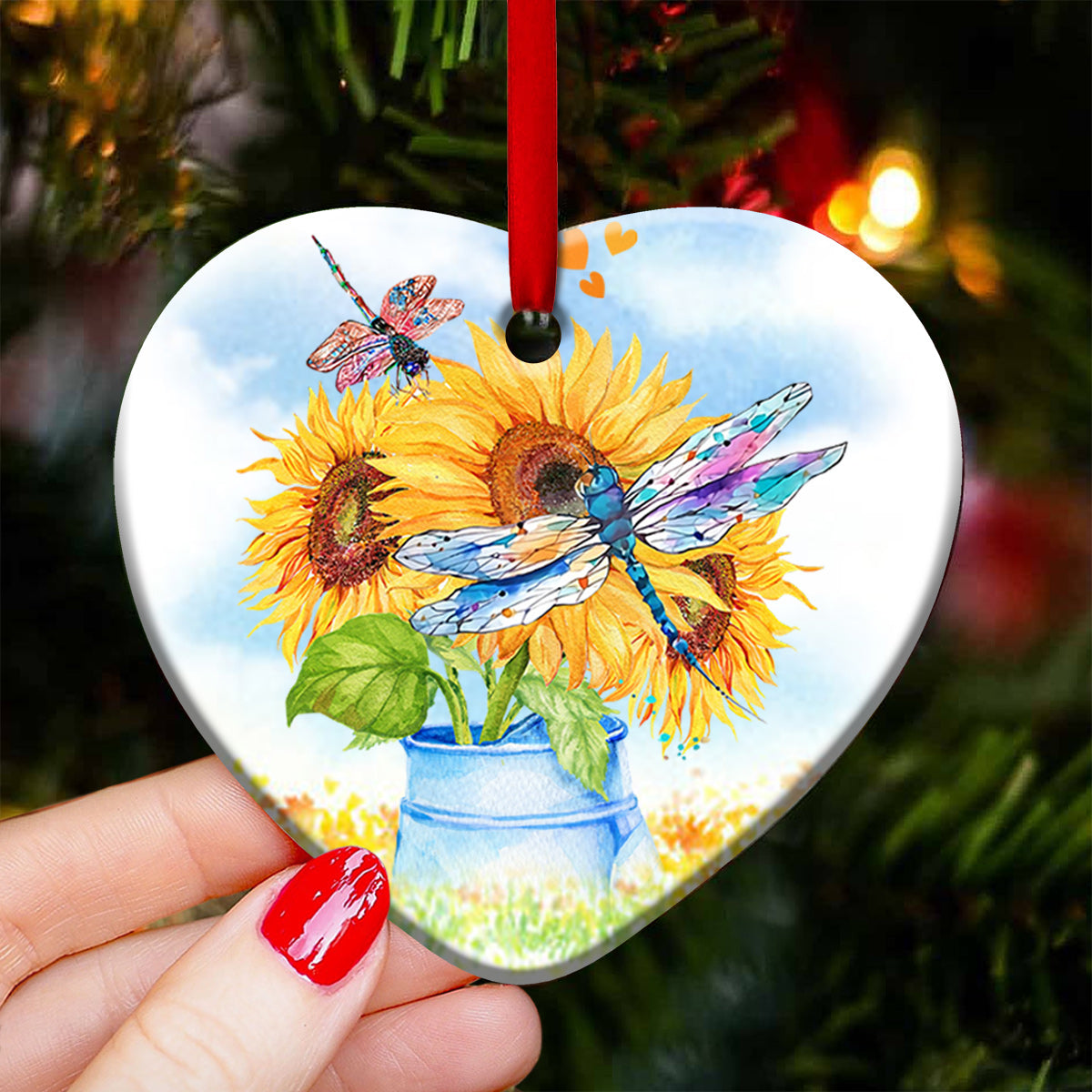 Dragonfly Advice Live In The Moment laugh Often Love Unconditionally - Heart Ornament - Owls Matrix LTD