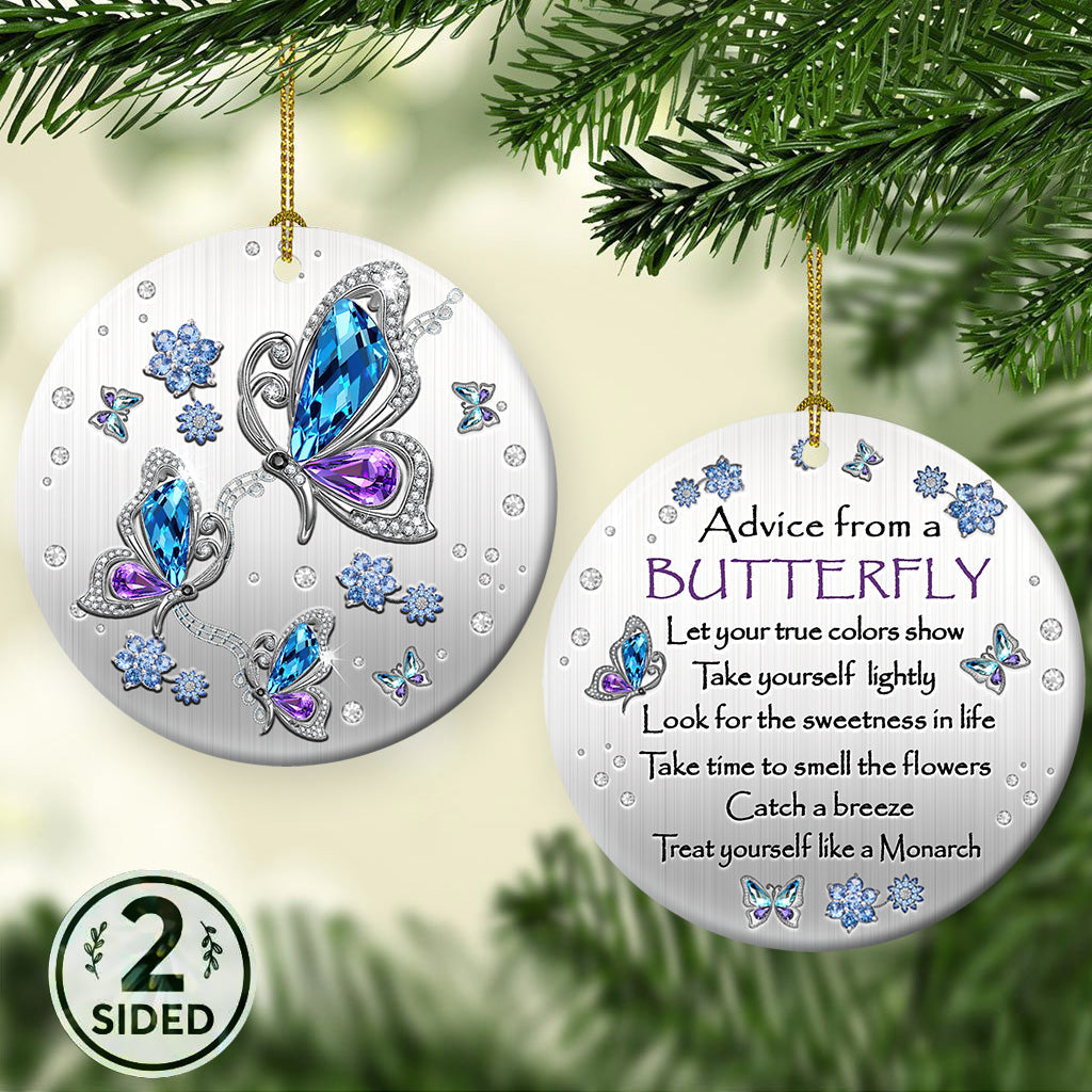 Butterfly Advice Talk Time To Smell The Flowers - Circle Ornament - Owls Matrix LTD