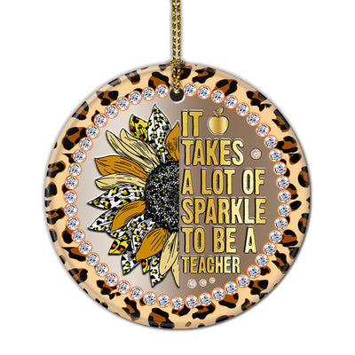 Teacher Sunflower Metal Style Sparkle Teacher - Circle Ornament - Owls Matrix LTD