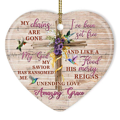Wooden Style Faith My Chains Are Gone - Heart Ornament - Owls Matrix LTD