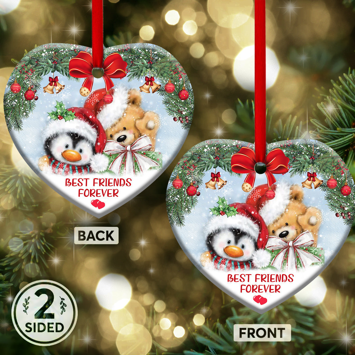 Christmas Bestie Christmas Theme - Heart Ornament - Owls Matrix LTD