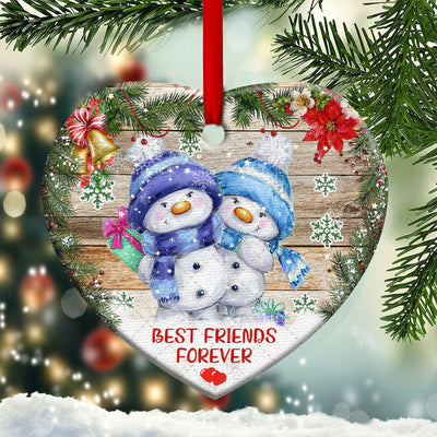 Snowman Best Friends Forever - Heart Ornament - Owls Matrix LTD