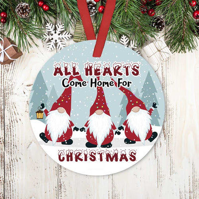 Gnome Christmas All Hearts Come Home For Christmas - Circle Ornament - Owls Matrix LTD