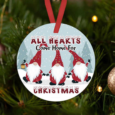Gnome Christmas All Hearts Come Home For Christmas - Circle Ornament - Owls Matrix LTD