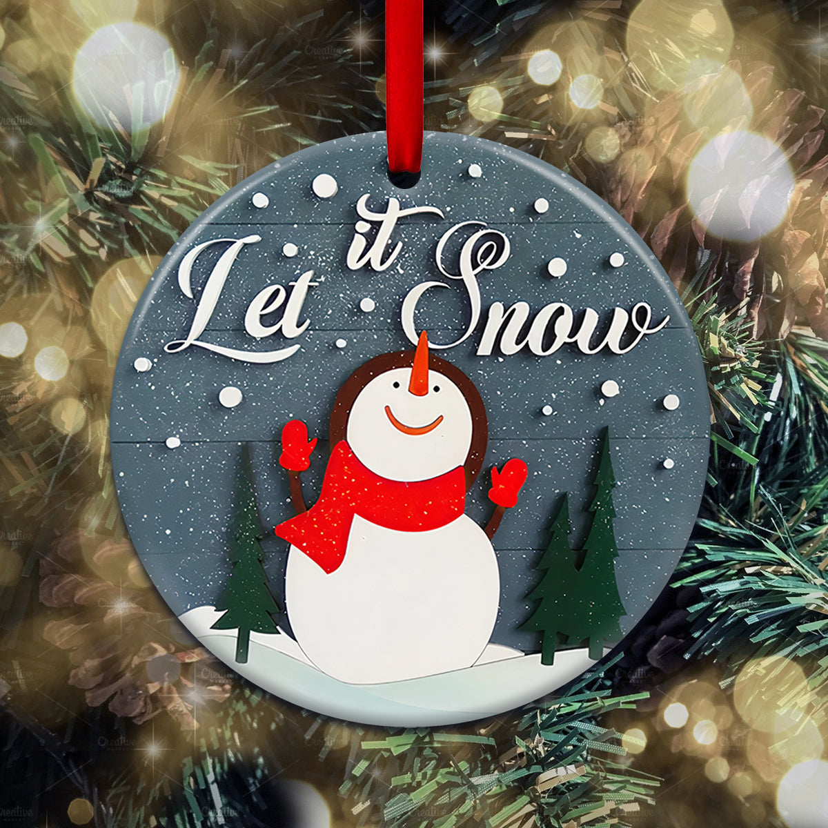 Snowman Christmas Let It - Circle Ornament - Owls Matrix LTD