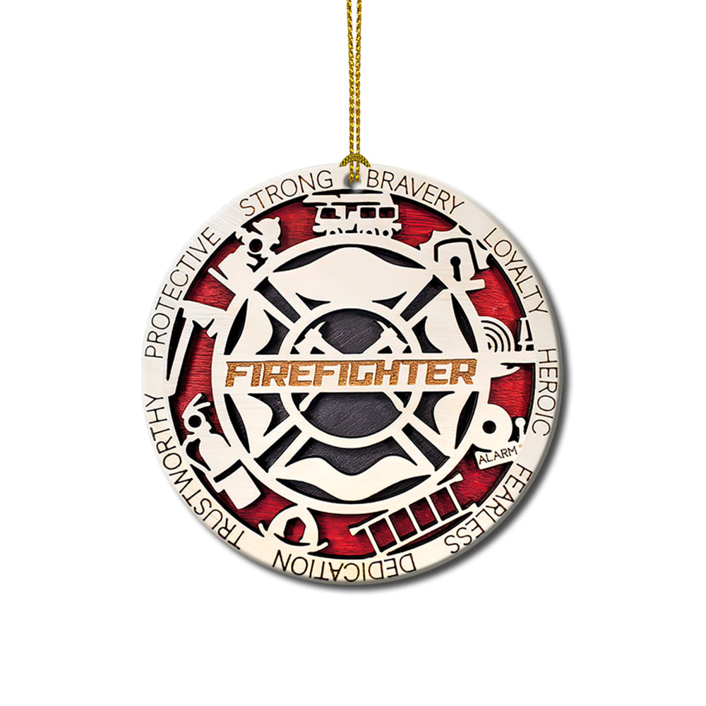 Firefighter Wooden Style Symbol For Firefighters - Circle Ornament - Owls Matrix LTD