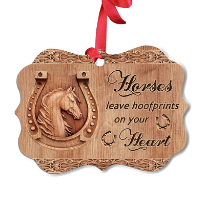 Horse Leave Hoofprint On Your Heart - Horizontal Ornament - Owls Matrix LTD
