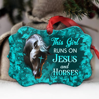Horse Faith Girl Run On Jesus - Horizontal Ornament - Owls Matrix LTD