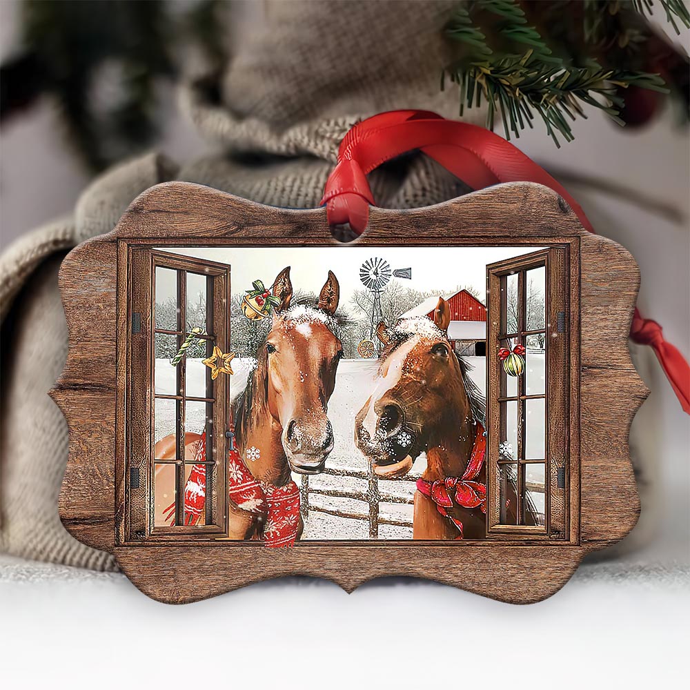 Horse Christmas Farmhouse Classic - Horizontal Ornament - Owls Matrix LTD