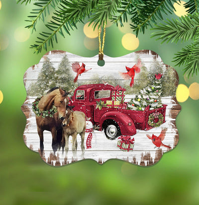 Horse Christmas Red Style- Horizontal Ornament - Owls Matrix LTD