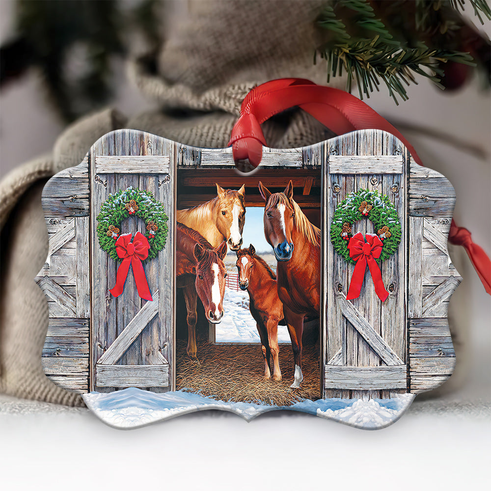 Horse Christmas Happier Style - Horizontal Ornament - Owls Matrix LTD