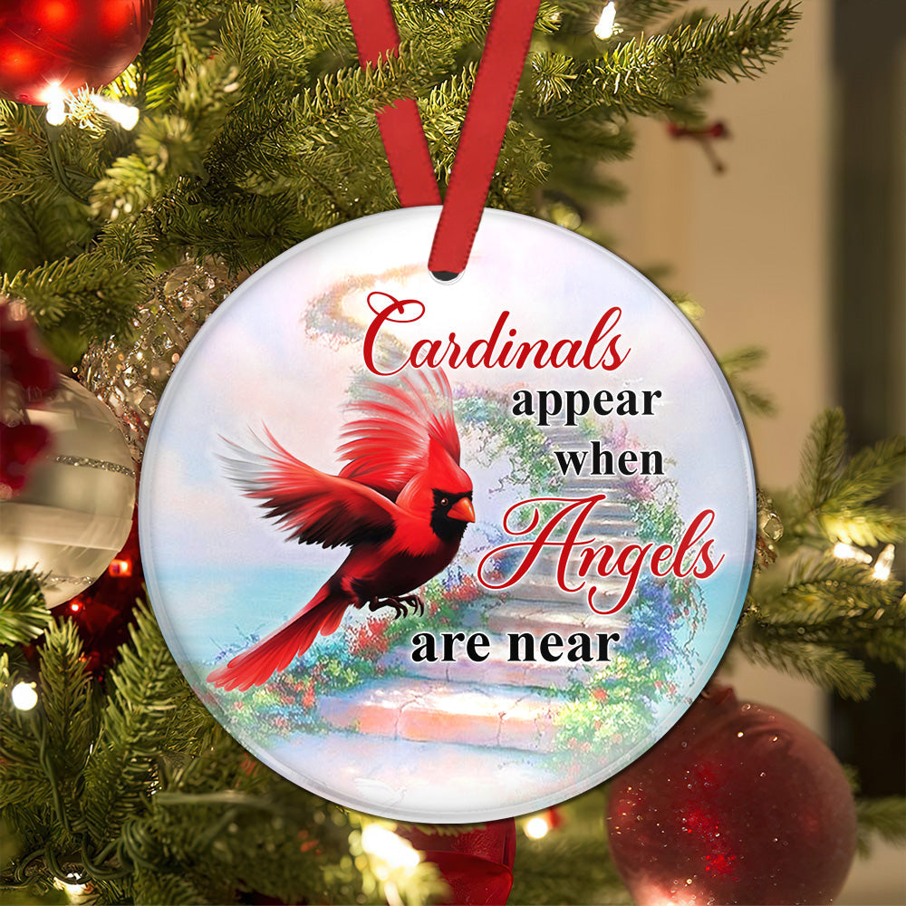 Cardinal When Angels Are Near - Circle Ornament - Owls Matrix LTD