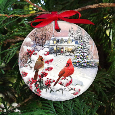 Cardinal Winter Cardinal Art - Circle Ornament - Owls Matrix LTD