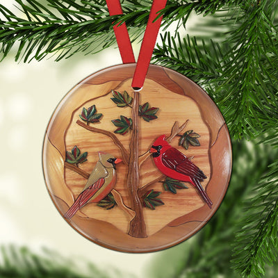 Cardinal Wooden Love Forever - Circle Ornament - Owls Matrix LTD