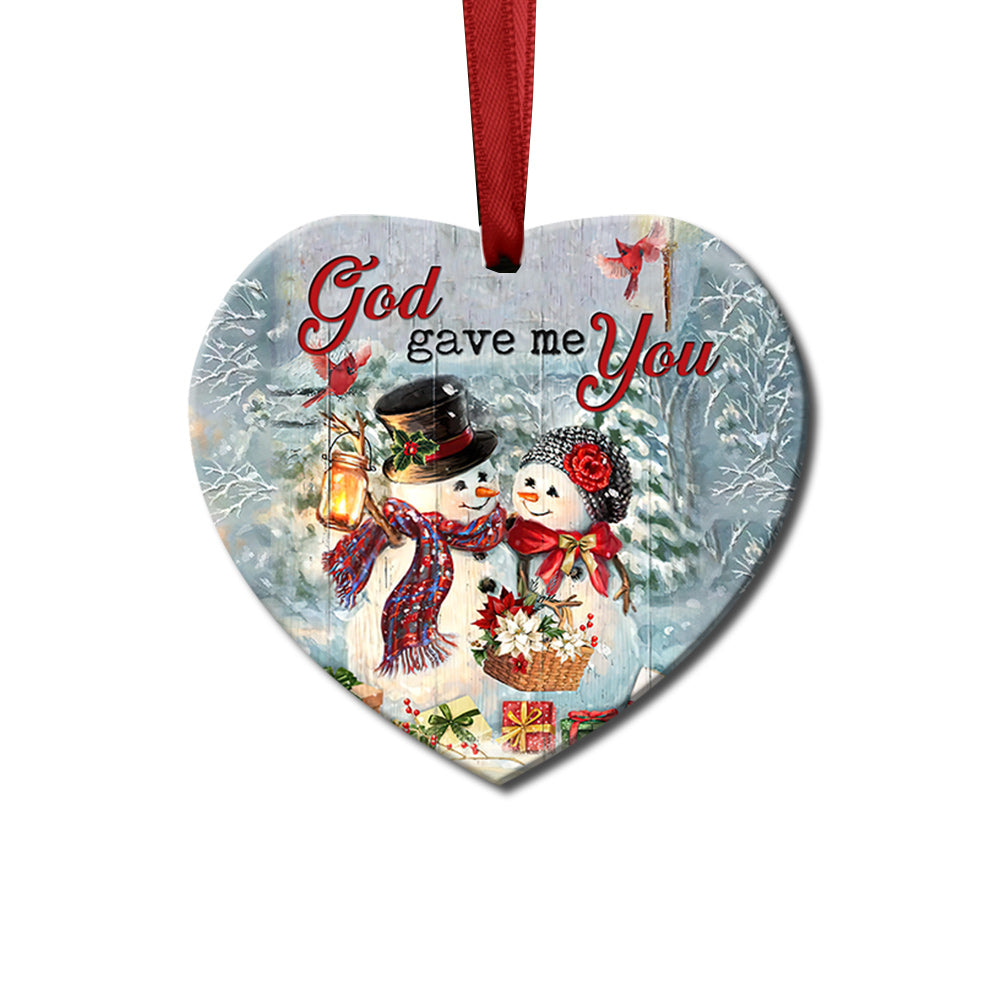 Snowman God Gave me You - Heart Ornament - Owls Matrix LTD