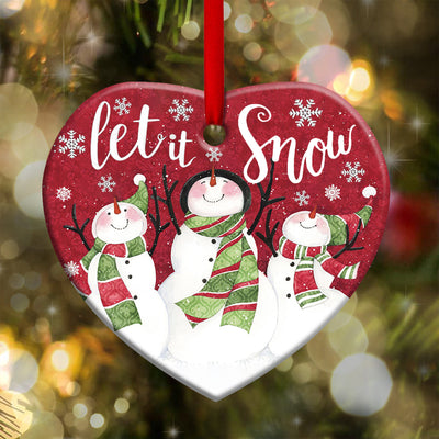 Christmas Snowman Let It Snow - Heart Ornament - Owls Matrix LTD