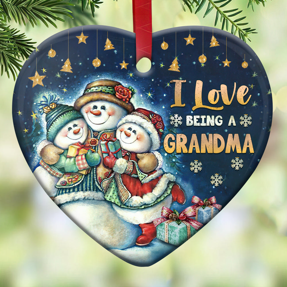 Snowman I Love Being A Grandma - Heart Ornament - Owls Matrix LTD