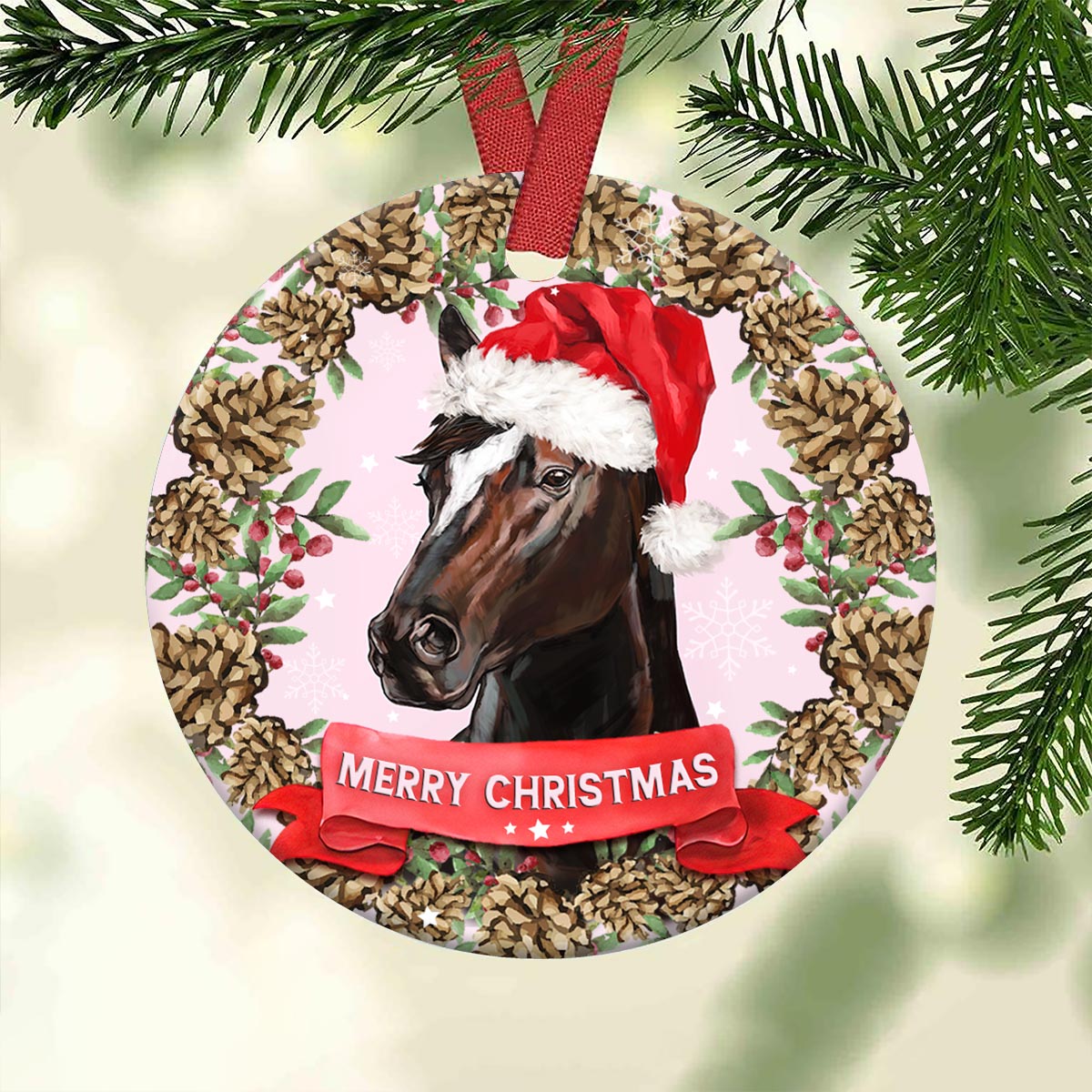 Horse Merry Christmas Lover - Circle Ornament - Owls Matrix LTD