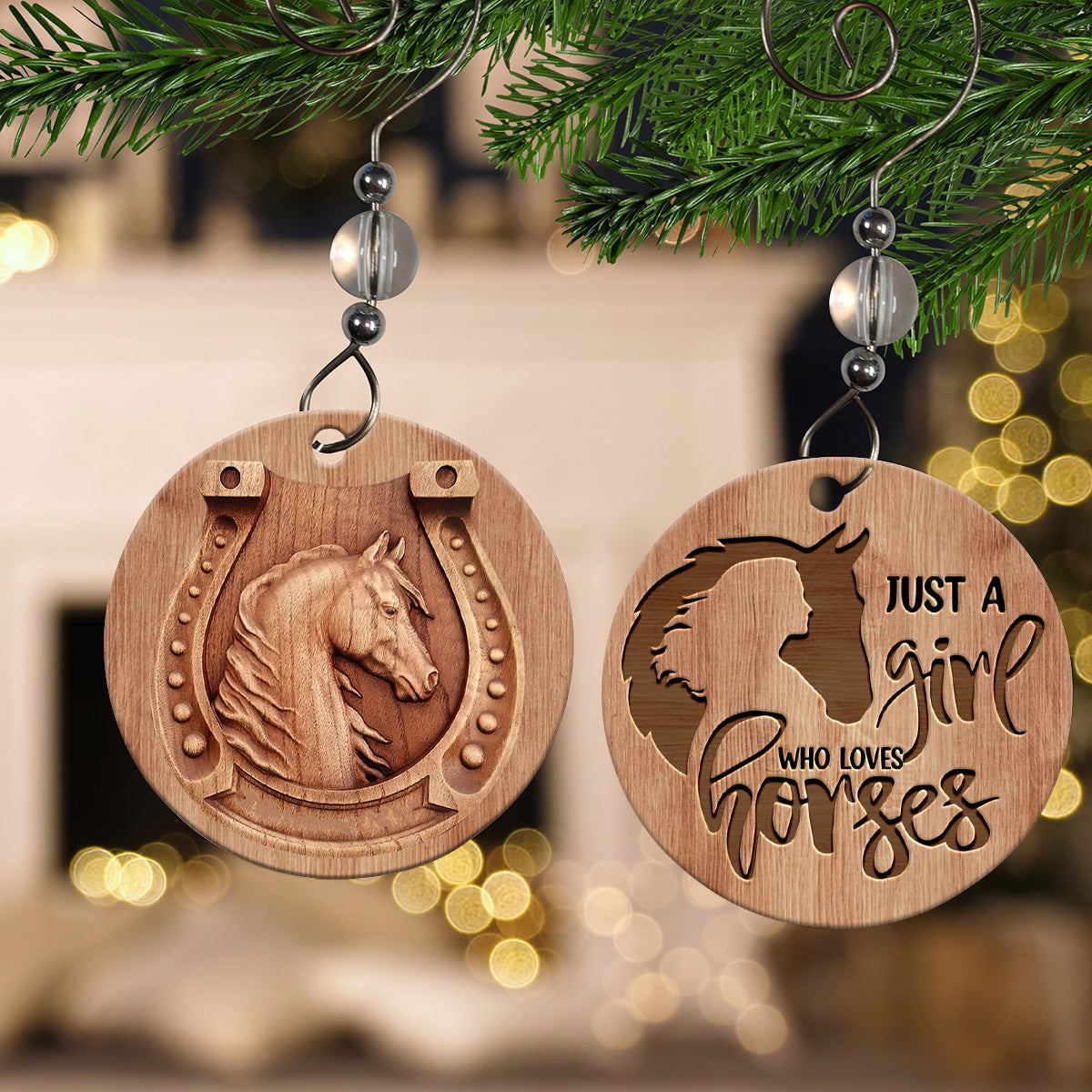 Horse Lover Wood Style - Circle Ornament - Owls Matrix LTD