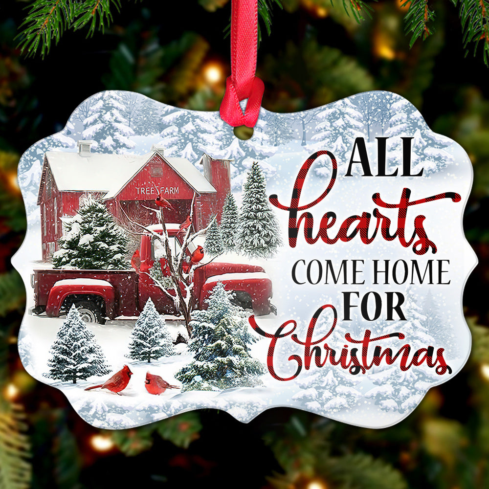 Cardinal All Hearts Come Home For Christmas - Horizontal Ornament - Owls Matrix LTD