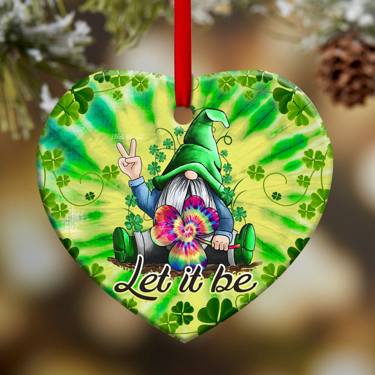Gnome Hippie Tie Dye - Heart Ornament - Owls Matrix LTD