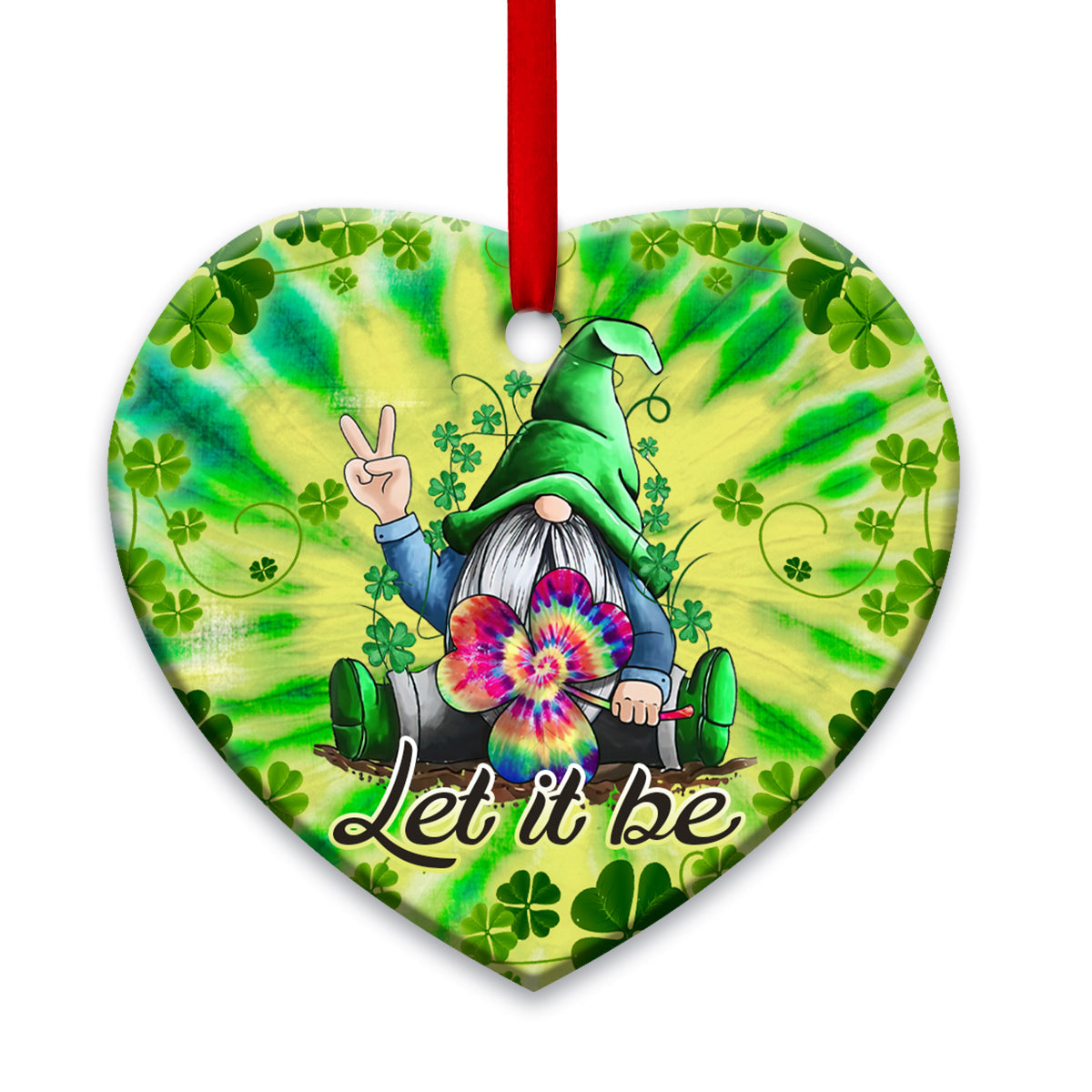 Gnome Hippie Tie Dye - Heart Ornament - Owls Matrix LTD