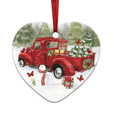Red Truck Memory Butterfly Christmas - Heart Ornament - Owls Matrix LTD