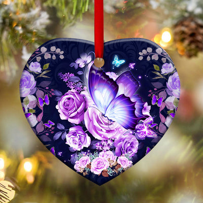Butterfly Purple Rose Lover - Heart Ornament - Owls Matrix LTD