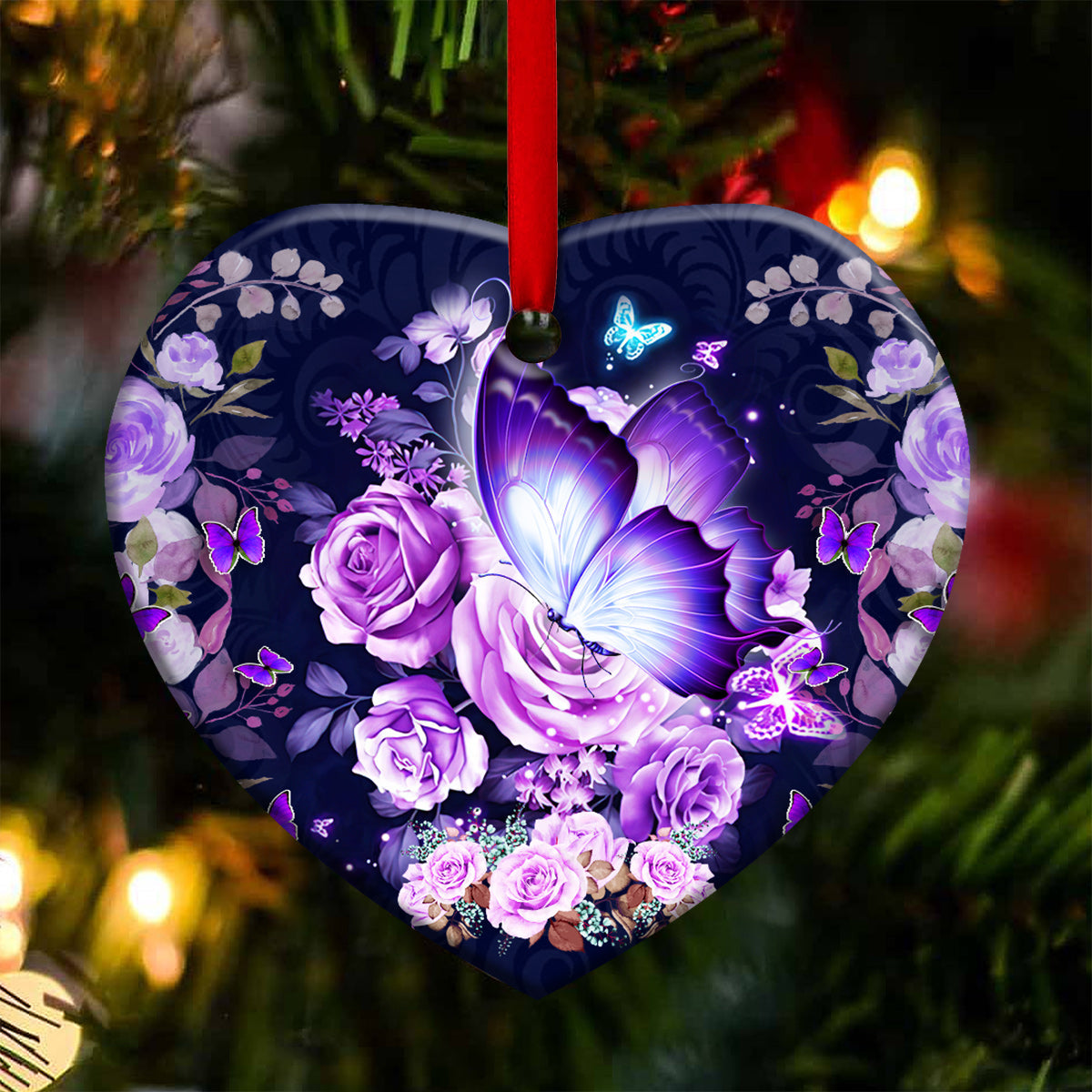 Butterfly Purple Rose Lover - Heart Ornament - Owls Matrix LTD
