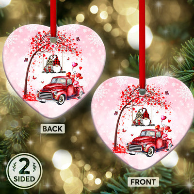Red Truck Gnome Red Truck Couple - Heart Ornament - Owls Matrix LTD