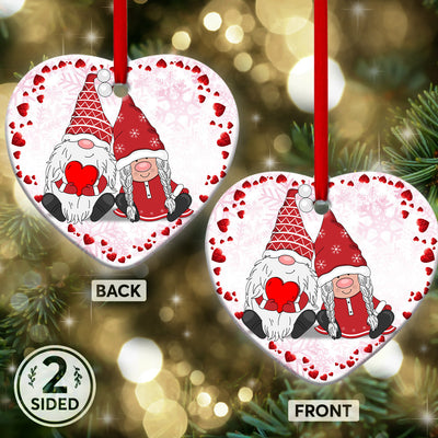 Gnome Couple Lover Merry Christmas - Heart Ornament - Owls Matrix LTD