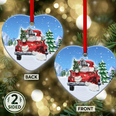 Gnome Red Truck Snow - Heart Ornament - Owls Matrix LTD